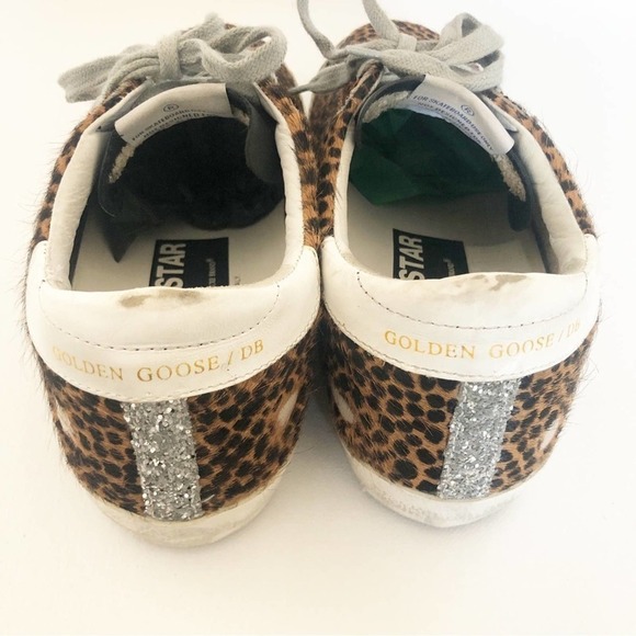 Golden Goose Superstar Leopard Print Pony Hair Glitter Star Distressed Sneakers - Picture 4 of 14